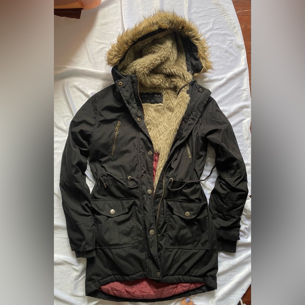 Aeropostale Fur Lined Black Coat S